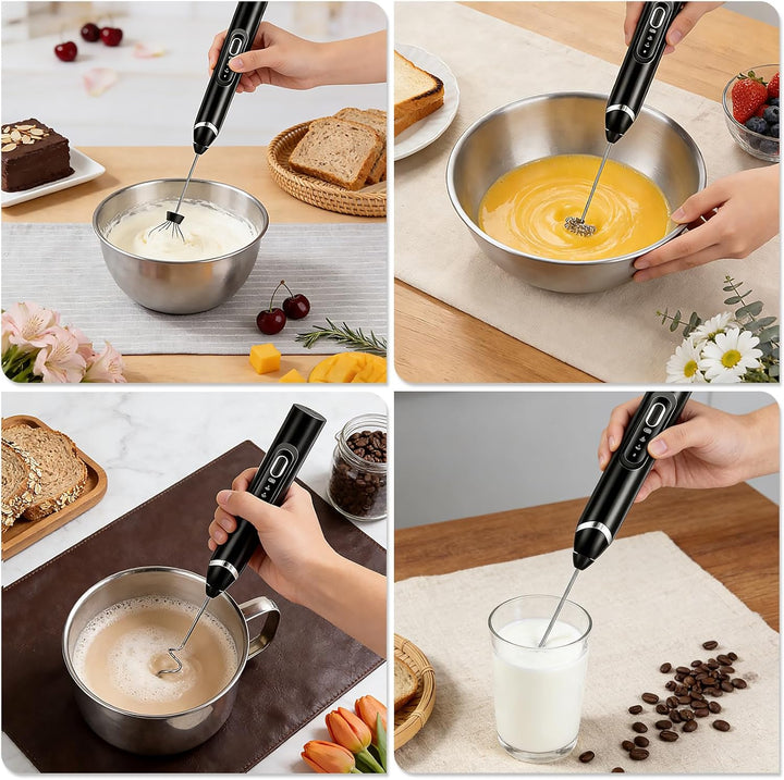 Milchaufschäumer Stab, 3 Gang USB-C Wiederaufladbar Milchschäumer, Milchaufschäumer Elektrisch Stab