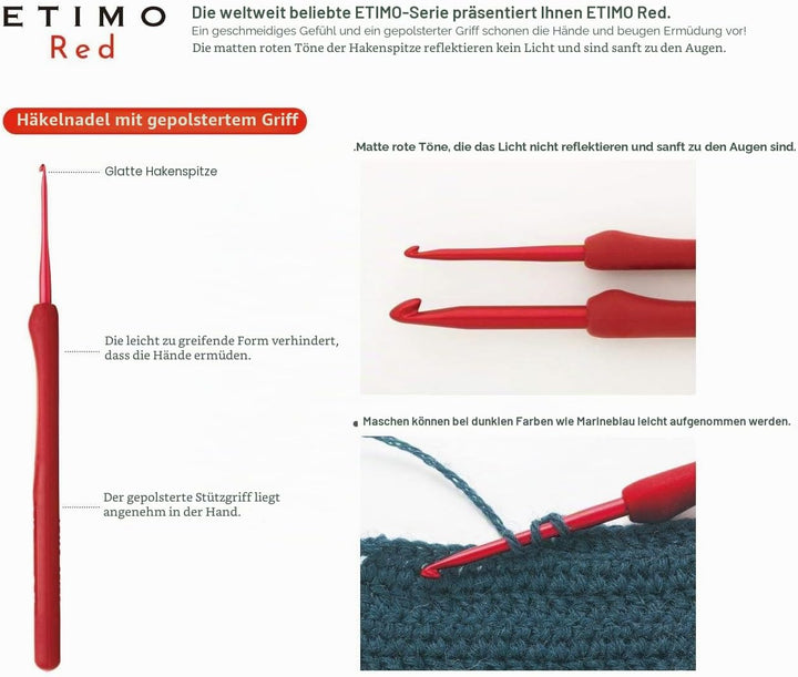 TULIP Etimo Red Crochet Hook Häkelnadel-Set TED-001e, Rot 1,8/2/2,2/2,5/3/3,5/4/5mm Red, 1,8/2/2,2/2