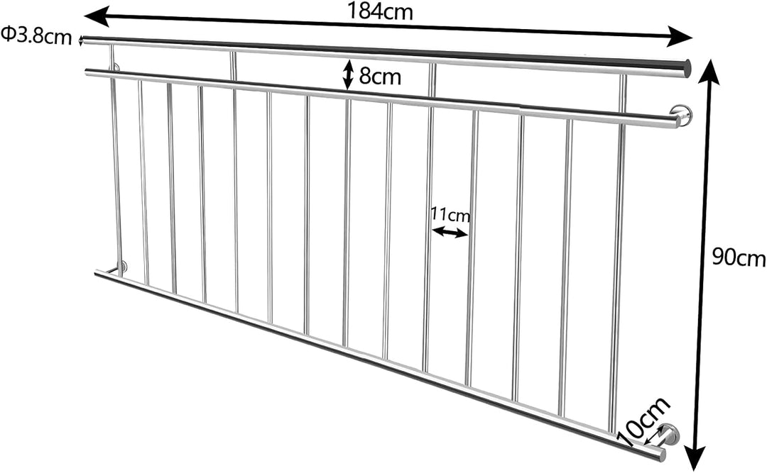 184x90cm Französischer Balkon Edelstahl Geländer Balkongeländer Terrassengeländer Pflegeleicht Fülls