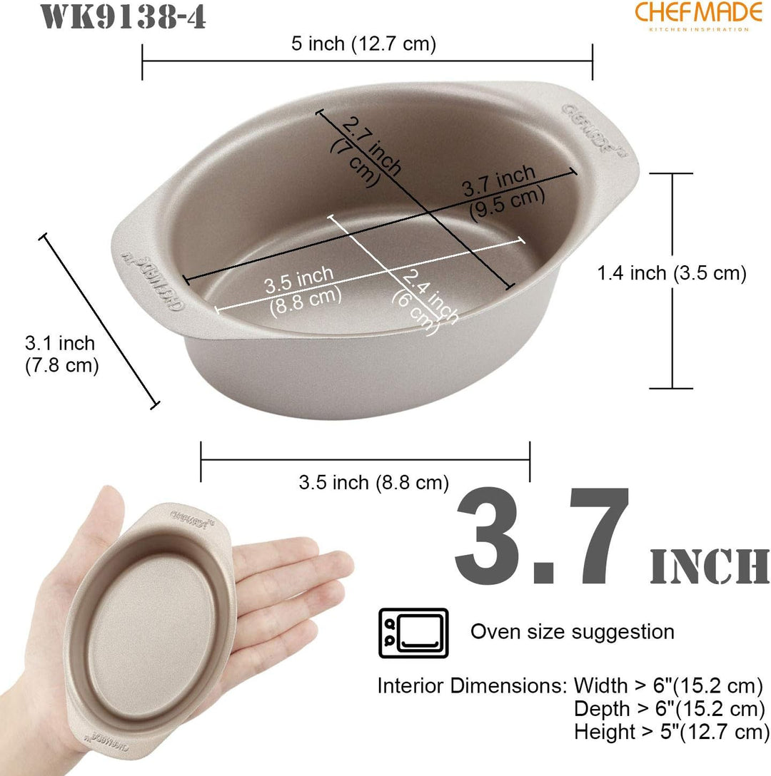 CHEFMADE Mini Käse Kuchen Pan Set, 3,7-zoll 4Pcs Nicht-Stick Oval Kuchen und Loaf Backformen für Ofe