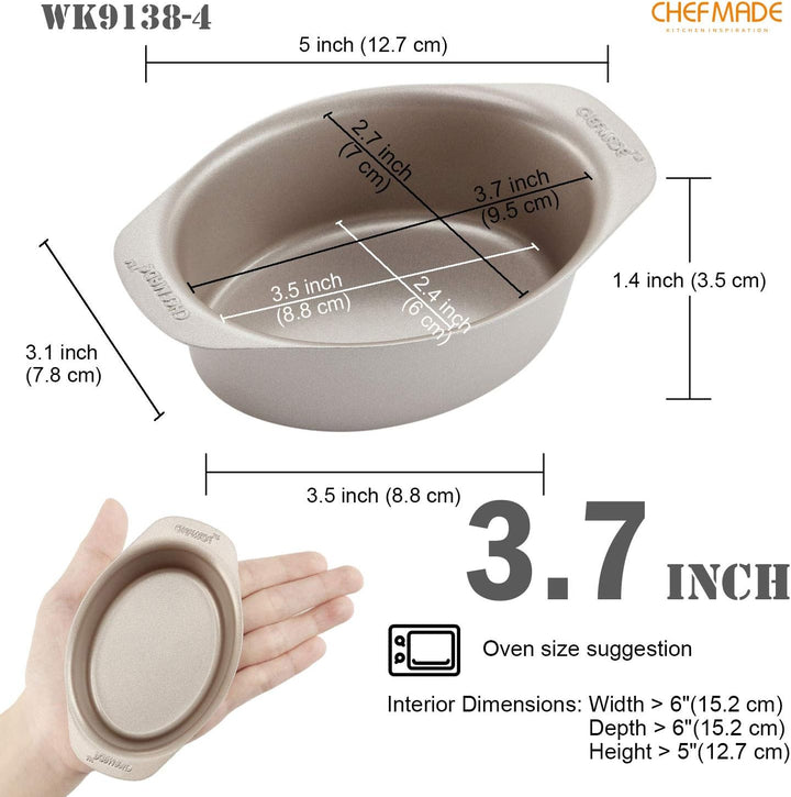 CHEFMADE Mini Käse Kuchen Pan Set, 3,7-zoll 4Pcs Nicht-Stick Oval Kuchen und Loaf Backformen für Ofe