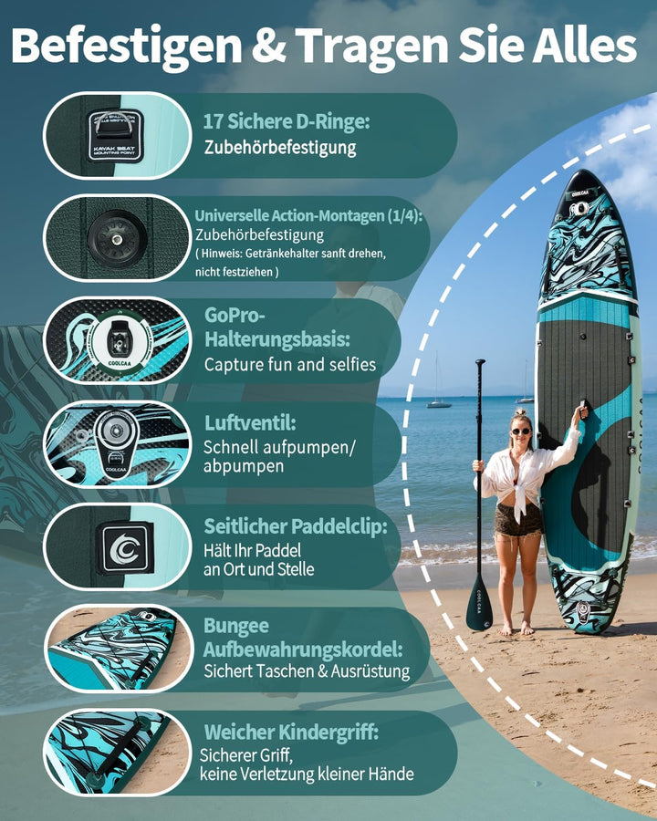 COOLCAA SUP Board, 355cm (Extra Gross) Stand Up Paddling Board, Aufblasbares Stand-Up Paddle Board m