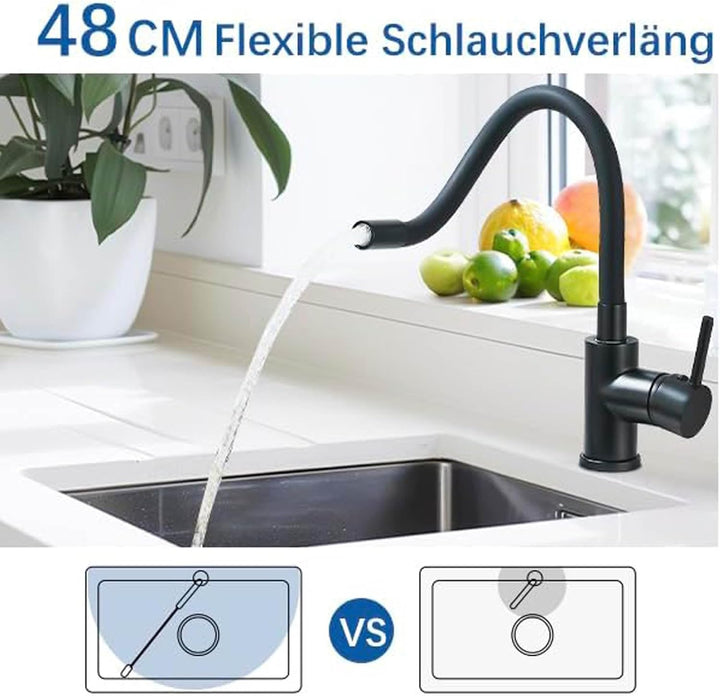 Niederdruck Armatur Küche Mischbatterie Küche für Boiler: Niederdruck Armatur Schwarz mit 360° Drehb