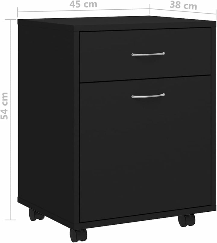 Homgoday Rollschrank mit Rollen, Holz, Schwarz, 45 x 38 x 54 cm, mit Universalrollen, Halterung für