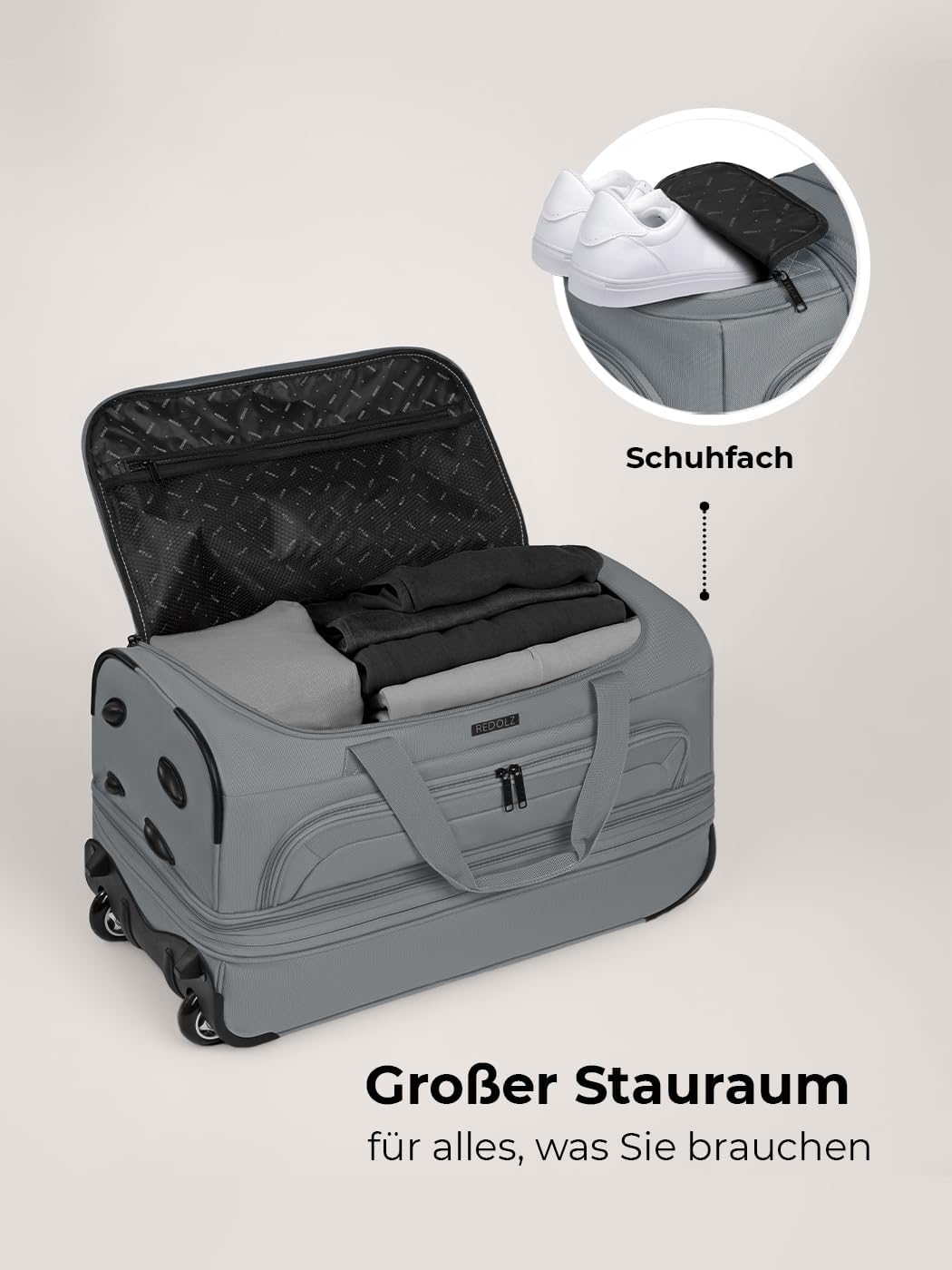 REDOLZ 2-Rollen MEDIUM Trolley-Reisetasche | Volumen mit Dehnfalte erweiterbar von 51 auf 64 Liter |