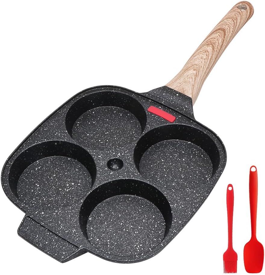 Bobikuke Spiegeleipfanne, Pancake Pfanne 4 Loch Augenpfanne Antihaft-Aluminium Pfanne für Frühstück
