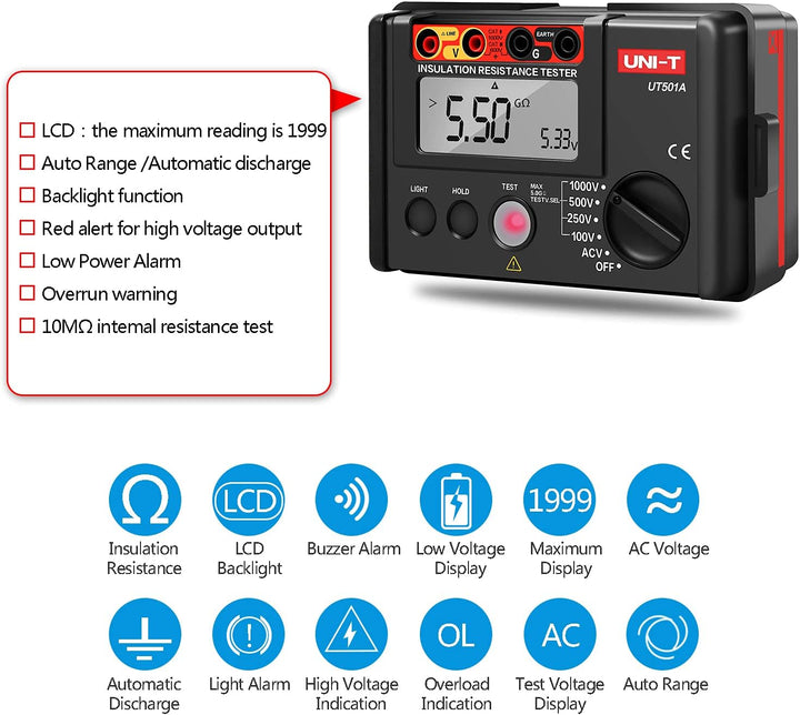 Isolierung Widerstand Tester, UT501A LCD Isolationsmessgerät Isolationstester, Digital Megaohmmeter