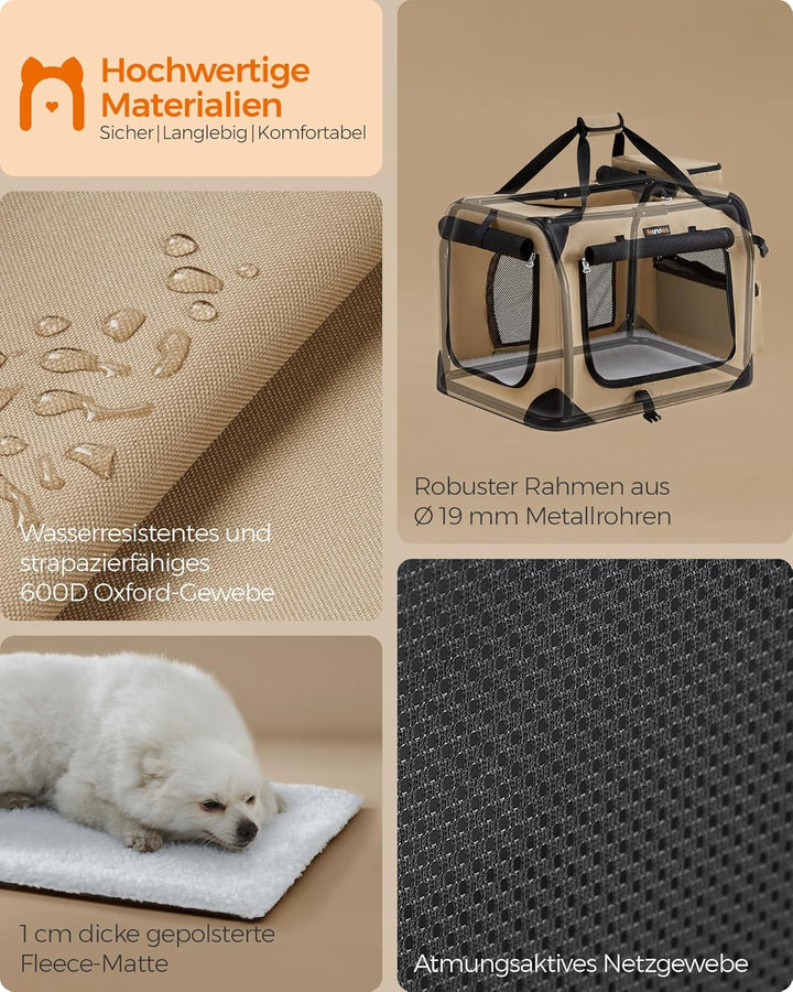Feandrea Hundebox faltbar, Transportbox Hund, M, Hundetasche, Oxford-Gewebe, Netzstoff, atmungsaktiv