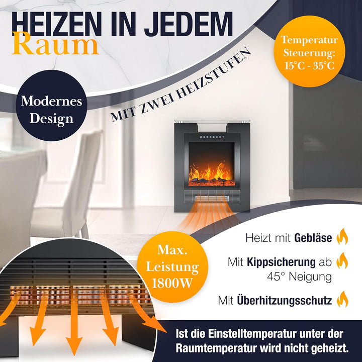 KESSER® LED Kamin mit Heizung elektrisch | Heizlüfter Elektrokamin mit Thermostat, Standkamin mit re