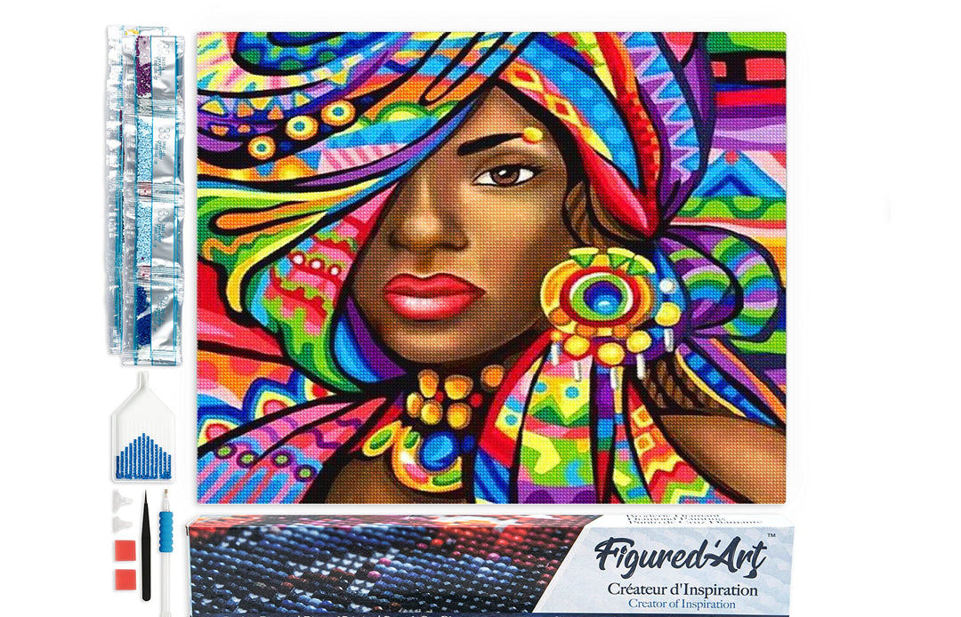 Figured'Art Diamond Painting Erwachsene 40x50cm Ganze Leinwand gerollt Exotische Frau 5D Bilder Ecki