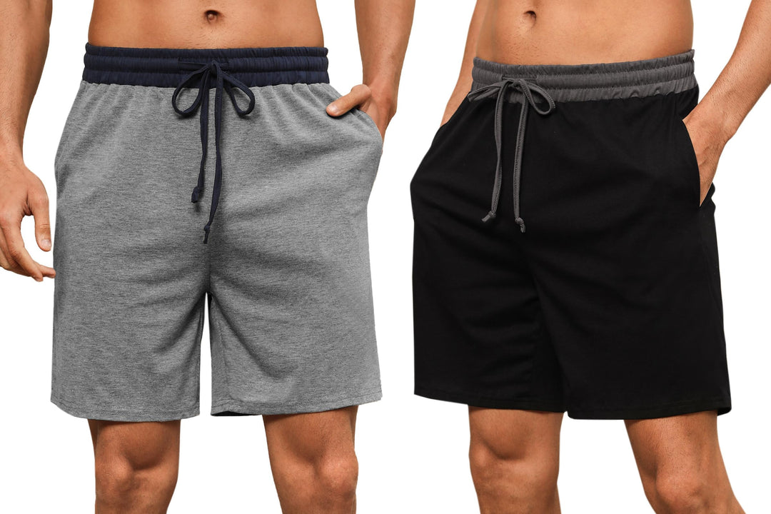 Nieery 2er-Pack Schlafanzughose Herren kurze Baumwolle Sommer PyjamShorts Freizeithose Loungehose mi