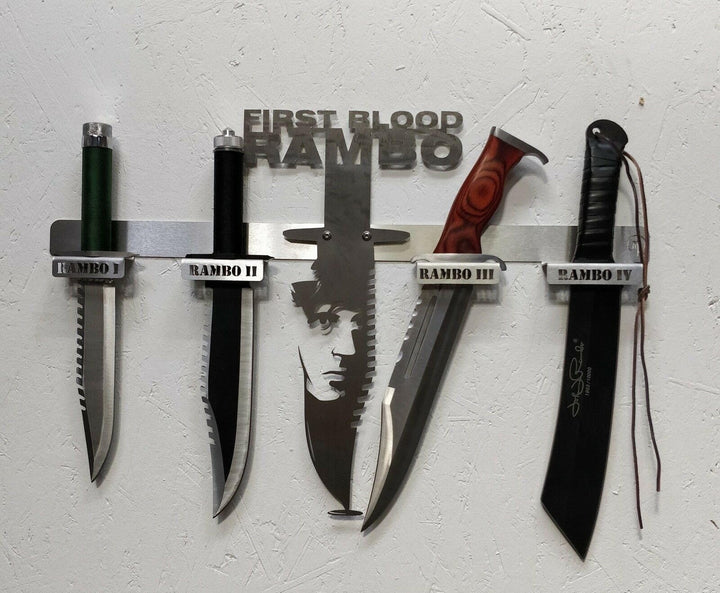 Generisch Arizona Outlet Rambo-Messer-Set 1 2 3 und 4 und Edelstahl Design Wand Halterung