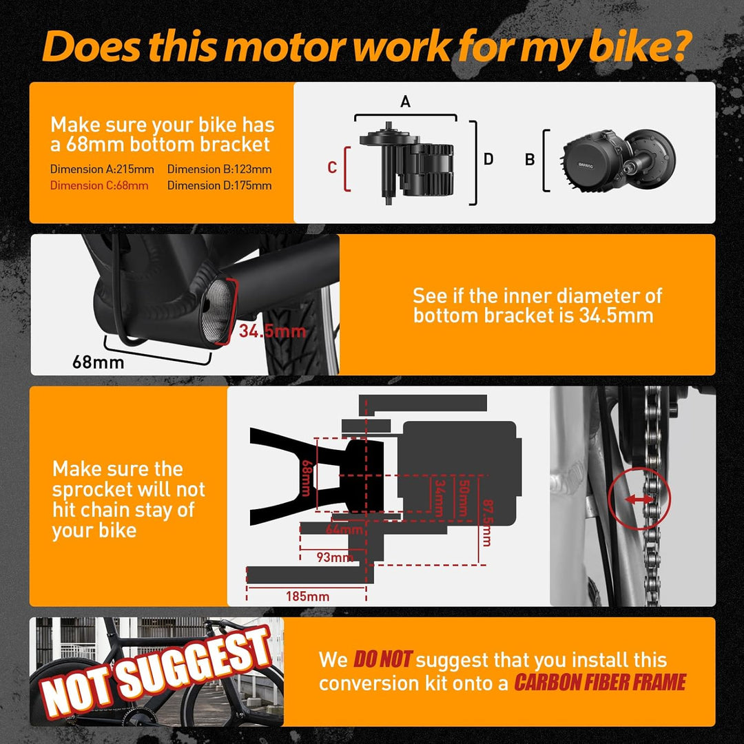 BAFANG Mittelmotor 250W/350W/500W/750W/1000W mit 13/15/20/22,4 Ah Akku, eBike Umrüstsatz with eBike