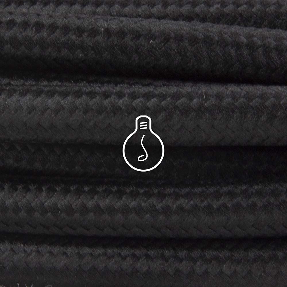 Amarcords - Textilkabel für Lampen SCHWARZ, rund, Seide, 50 Meter, mit 2 Leiter 2x0,75 - Stoffkabel