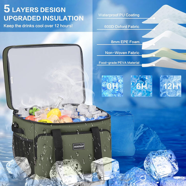 Hulongo Kühltasche Isoliert Kühltasche Wasserdicht Picknick Doppel-Thermotasche für Camping, Reisen,