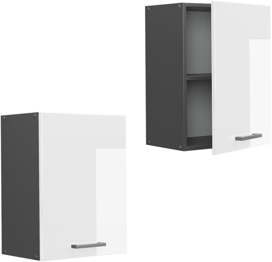 Vicco Hängeschrank R-Line, Weiss Hochglanz/Anthrazit, 45 cm Weiss Hochglanz Hängeschrank 45 cm, Weis
