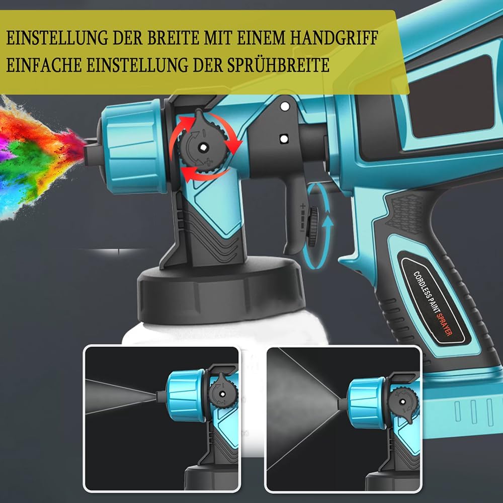 Akku-Farbsprühsystem für Makita 18V Akku, 1000ml Behälter Farbsprühgerät, mit 3 Düsen und 3 Spritzmu