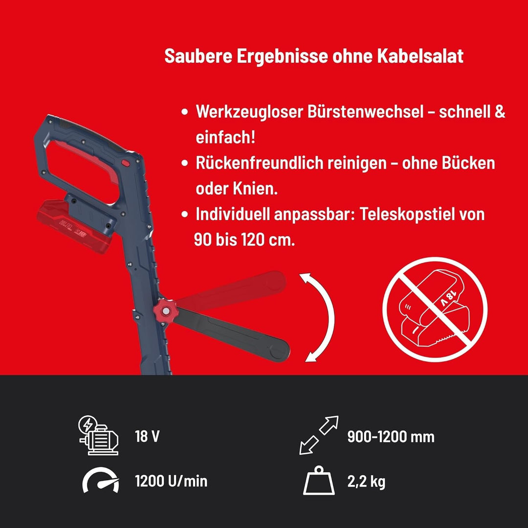Güde GFR 18-0 Akku-Fugenreiniger - 18 Volt Li-Ion, 1200 Umdrehungen pro Minute, 11 cm Bürstendurchme