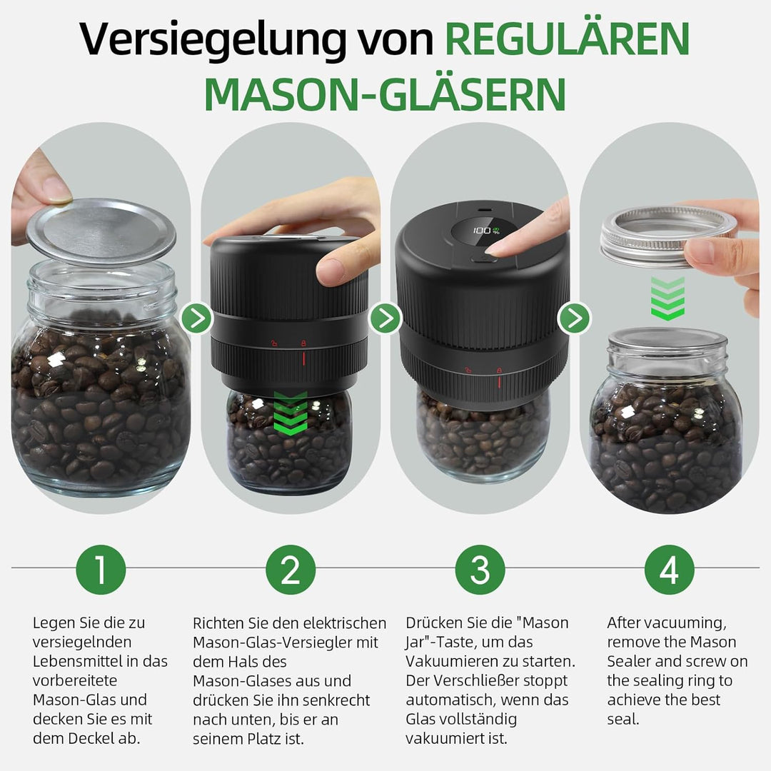 Wothfav Elektrisches Vakuumierer für Einmachgläser, Elektrische Mason Jar Vakuum Sealer für Breite u