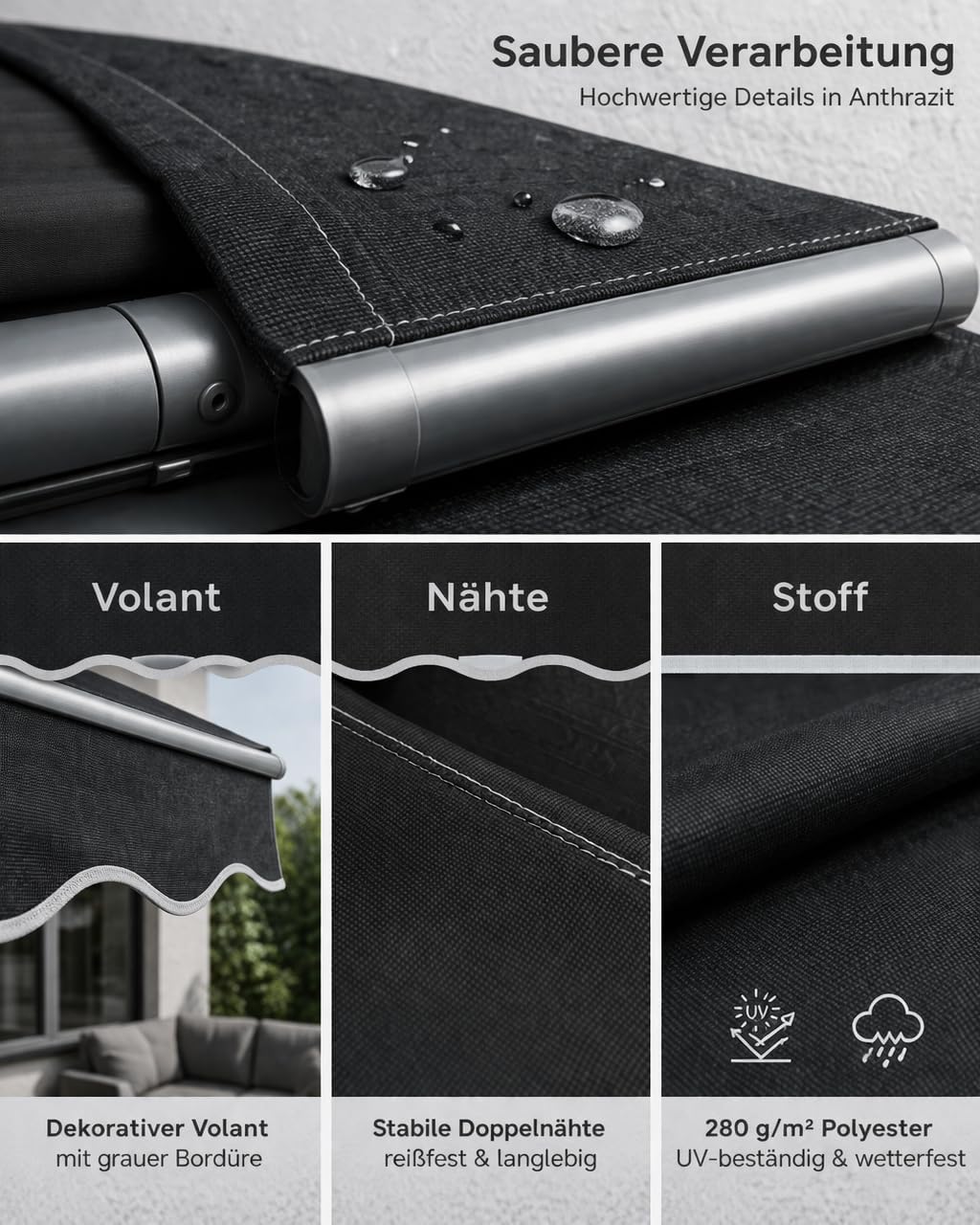 Home Trends Markisenstoff Markise mit Volant 4 x 3 m Markisenbespannung ersatzstoff 387 x 300cm Balk
