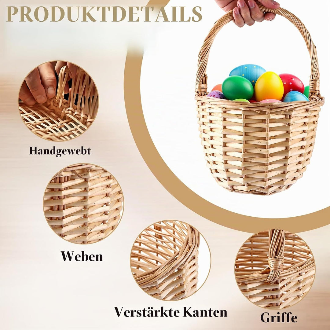 APACALI 2 Stück Weidenkorb Osterkorb mit Henkel, 26 x 25 x 20cm Osterkörbchen Weidenkorb mit Henkel,