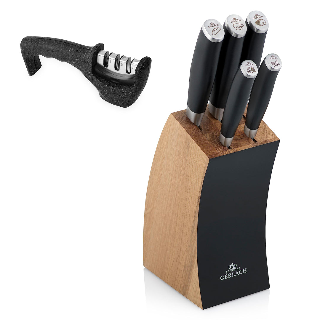 Gerlach Deco Black Messerblock Messerschärfer Messerset Küchenmesserset 5 Messer Edelstahl Buchenhol