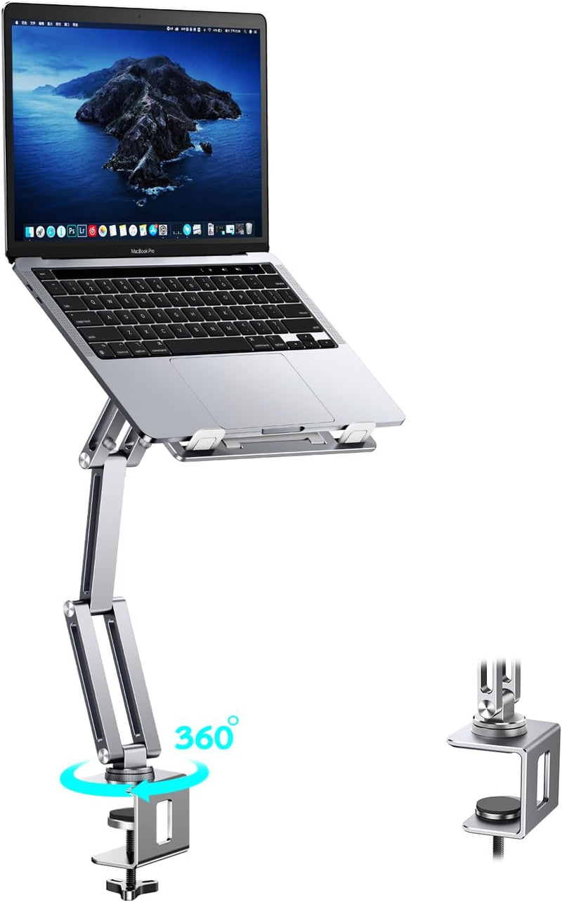 nediea Laptop Halterung für Schreibtisch, Laptop Armhalterung mit 360° Drehbarem, Aluminium Laptop T