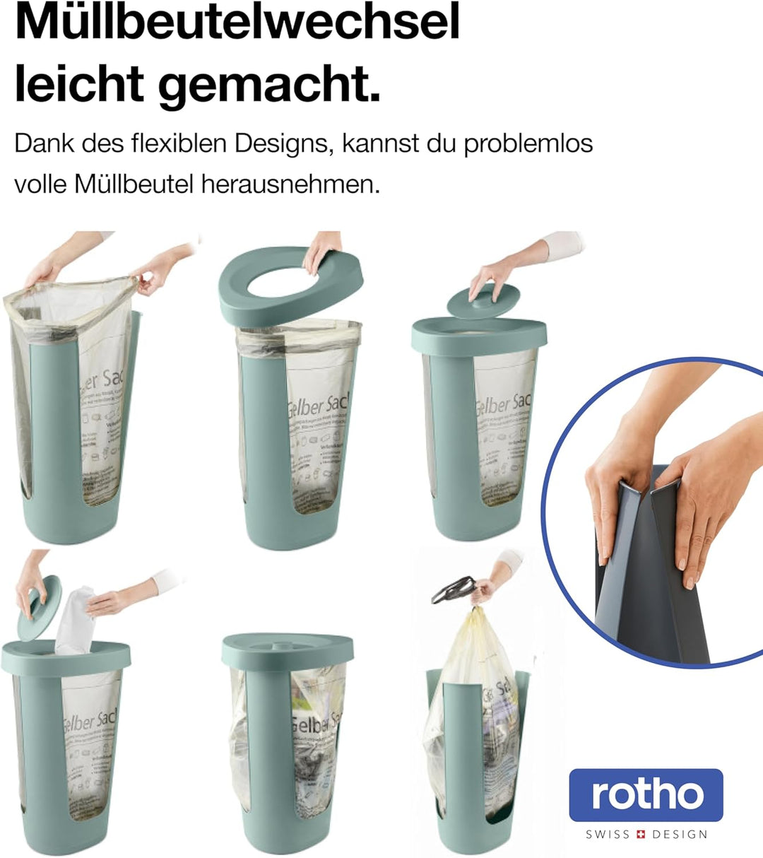 Rotho Fabu Müllsackständer gelber Sack mit Deckel, Kunststoff (PP recycelt), grün, (40.0 x 40.0 x 62