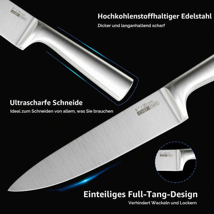 HUIKAILI Messer Set 5-TLG, Profi Küchenmesser Set aus Edelstahl, Scharfes, Rutschfester, Gefrosteter