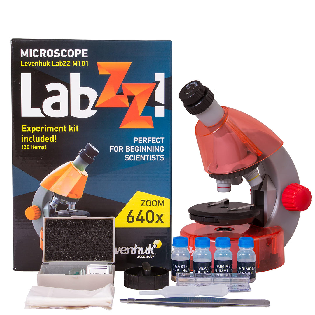 Levenhuk LabZZ M101 Orange/Orange 40X-640X Einsteigermikroskop für Kinder mit pädagogischem Wissensc