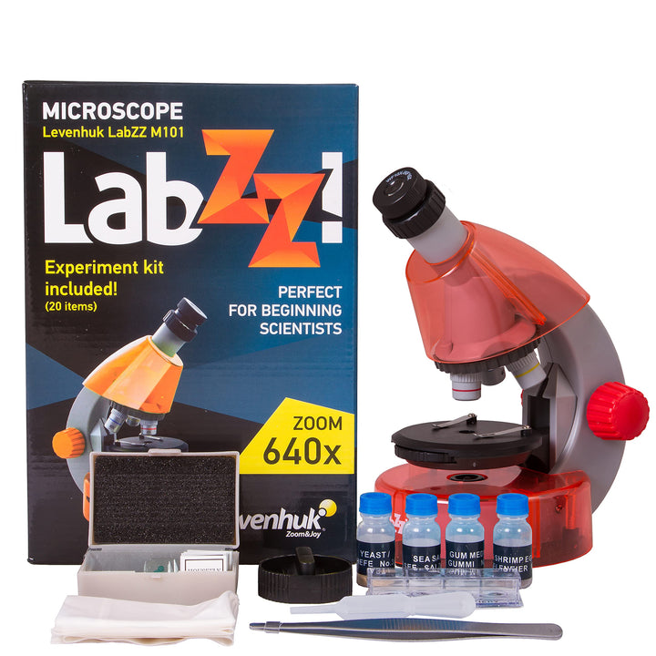 Levenhuk LabZZ M101 Orange/Orange 40X-640X Einsteigermikroskop für Kinder mit pädagogischem Wissensc