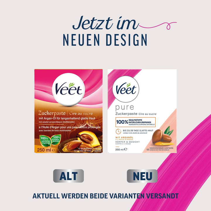 Veet Pure Zuckerpaste mit Arganöl - 2er Pack - Sugaring Paste für die Haarentfernung an Körper & Ges
