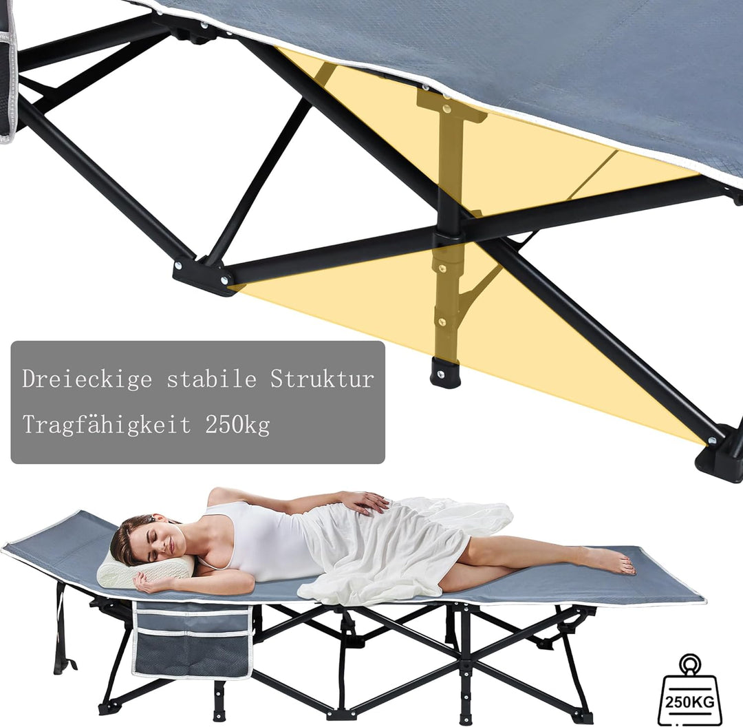 HENGMEI Feldbett Klappbar Campingbett Feldbetten Feldbetten Klappbar Bett mit Seitentasche Tragetasc