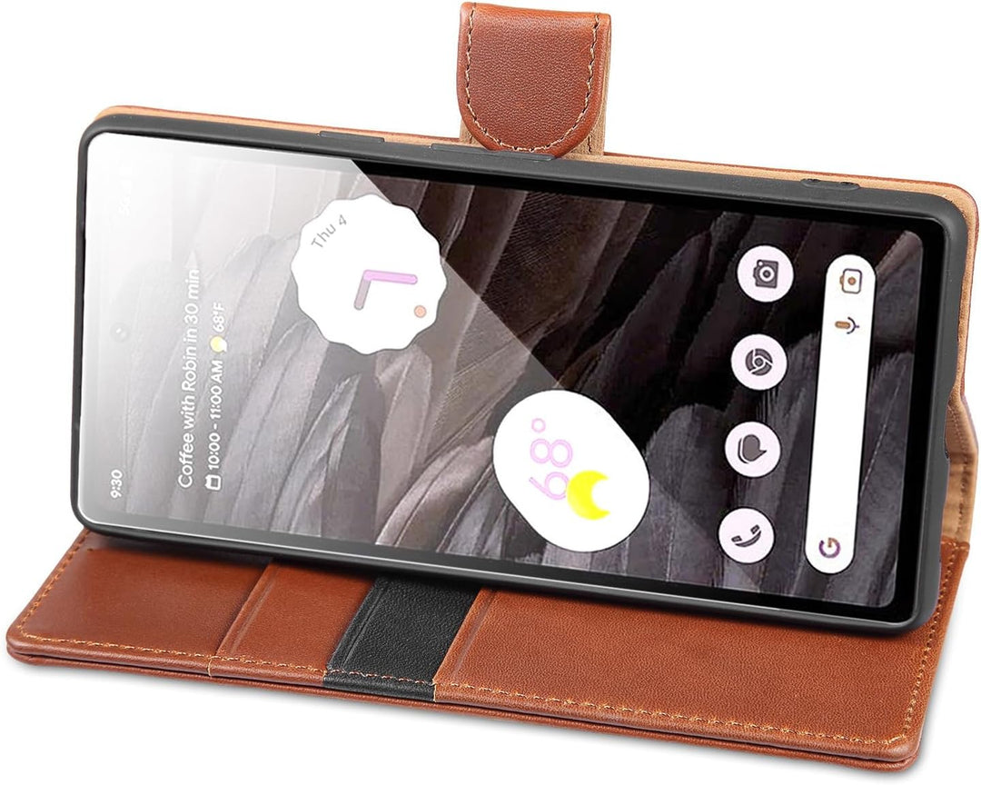 LENSUN Echtleder Hülle für Google Pixel 7a, Handyhülle [Echtes Leder] [Magnetverschluss] [Standfunkt