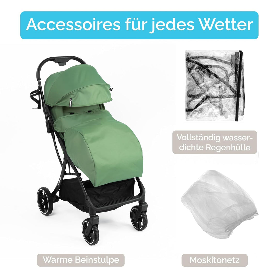 Fjällräv Buggy Kinderwagen bis 22 kg, Leicht, Einhand-Faltbar, 4-fach Verdeck mit Fenster, 360° Gel-
