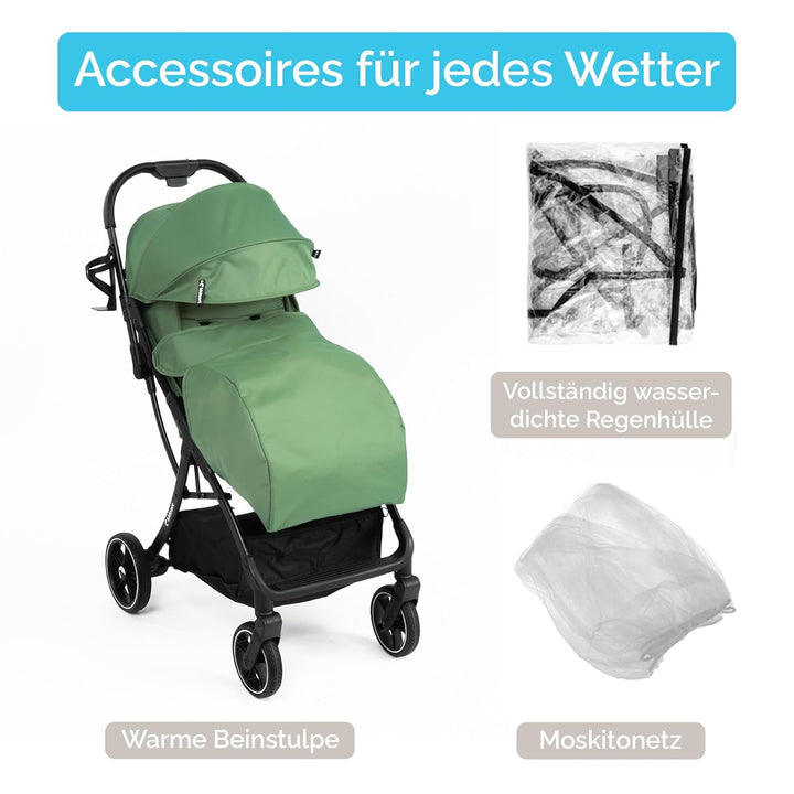 Fjällräv Buggy Kinderwagen bis 22 kg, Leicht, Einhand-Faltbar, 4-fach Verdeck mit Fenster, 360° Gel-
