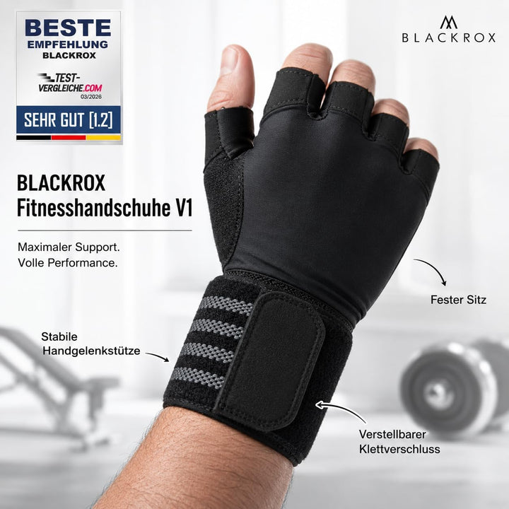 BLACKROX Trainingshandschuhe Vergleichssieger Fitness Handschuhe mit Handgelenkstütze Herren u. Dame