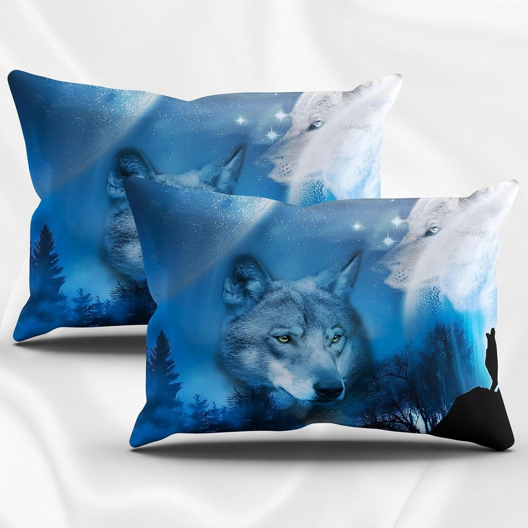 3D Wolf Theme Muster Bettbezug,3D Realistisches Tier Wolf Motiv Bettwäsche Set,Wolf-Motiv-Druck-Desi