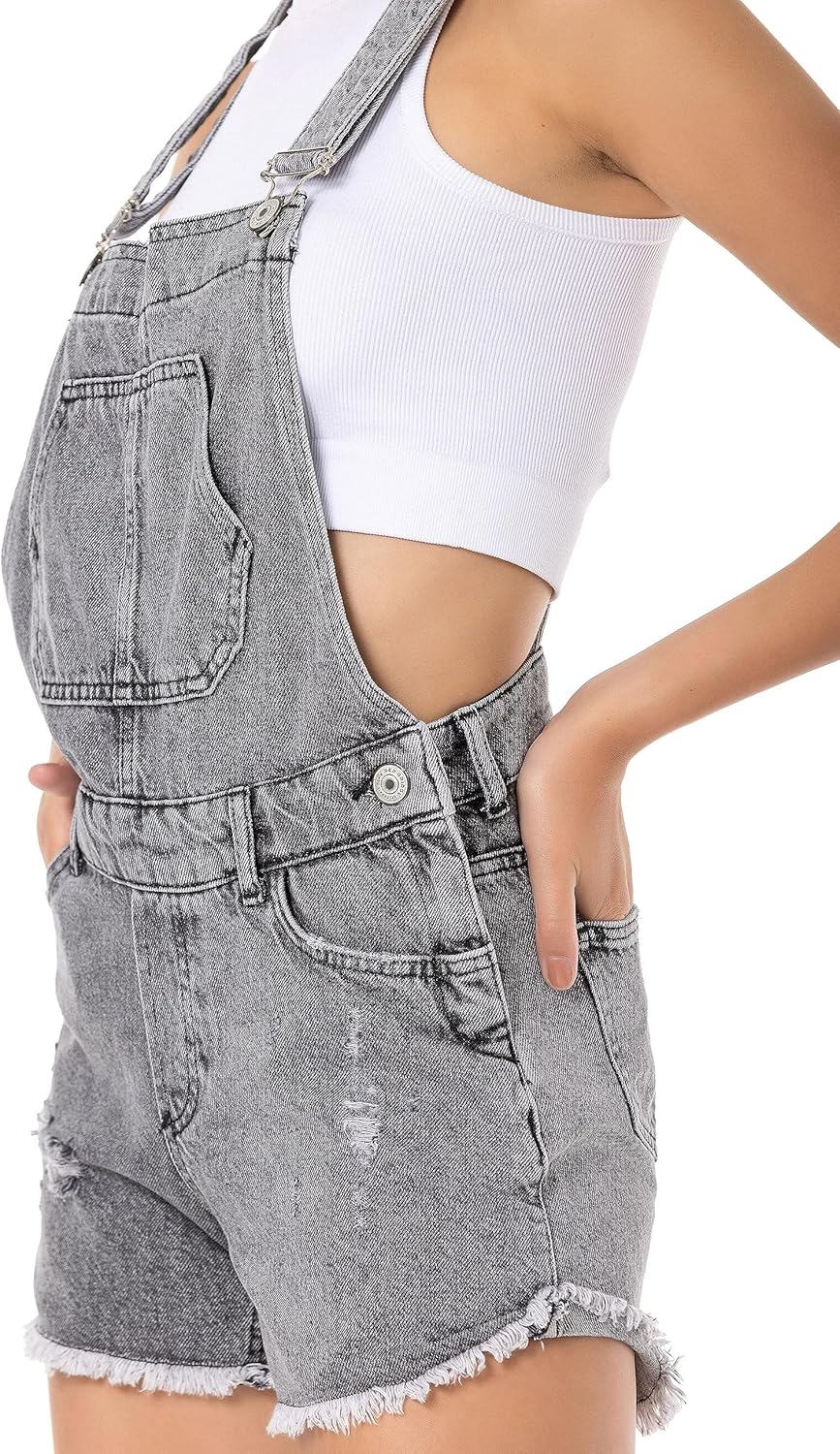 Red Bridge Damen Shorts Kurze Hose Overall Latzhose Jeanshose 31W Grau, 31W Grau