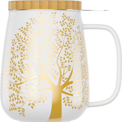 amapodo Teetasse mit Deckel und Sieb - 600ml Porzellan Tee Tasse gross - Jumbotasse - XXL Tea Cup Se