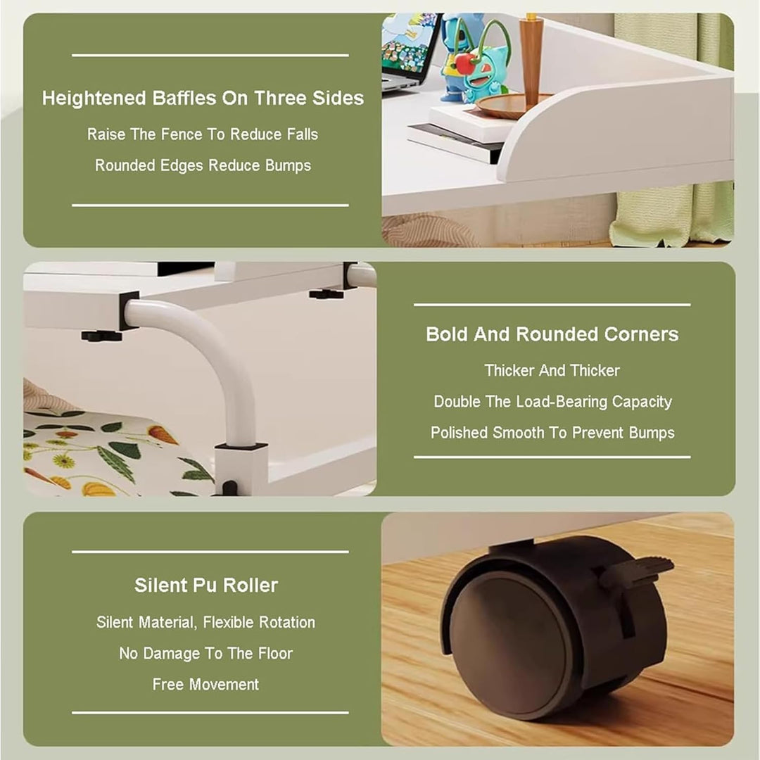 RCJCQSR Betttisch, Mobilitätstisch über Dem Bett, Laptoptisch Höhenverstellbar 65-95cm Mit Rollen, B