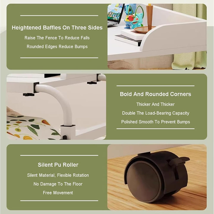 RCJCQSR Betttisch, Mobilitätstisch über Dem Bett, Laptoptisch Höhenverstellbar 65-95cm Mit Rollen, B