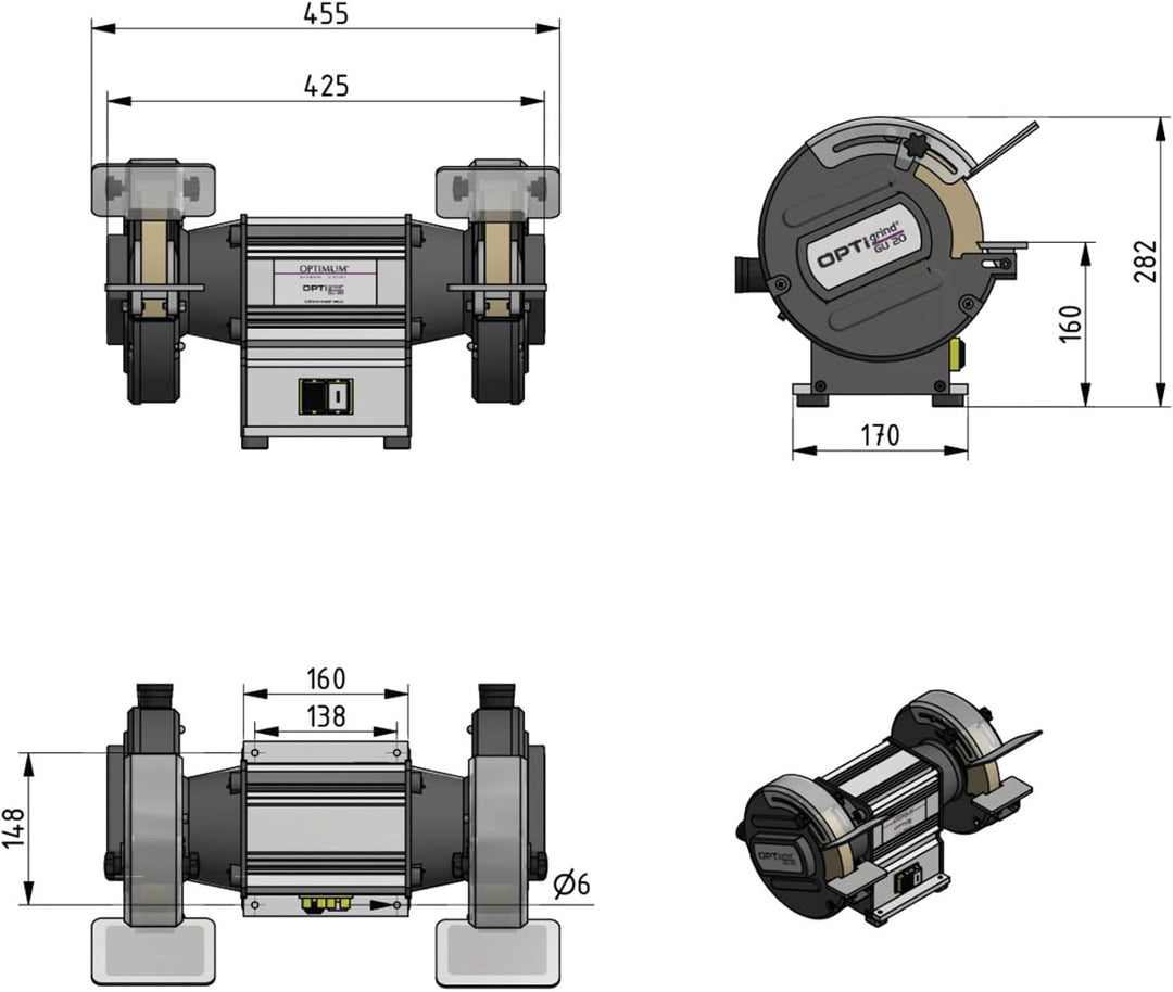 OPTIMUM Doppelschleifer OPTIgrind GU20 230 V (Funkenschutz, bruchsicherem Material) 3101515