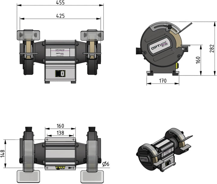 OPTIMUM Doppelschleifer OPTIgrind GU20 230 V (Funkenschutz, bruchsicherem Material) 3101515