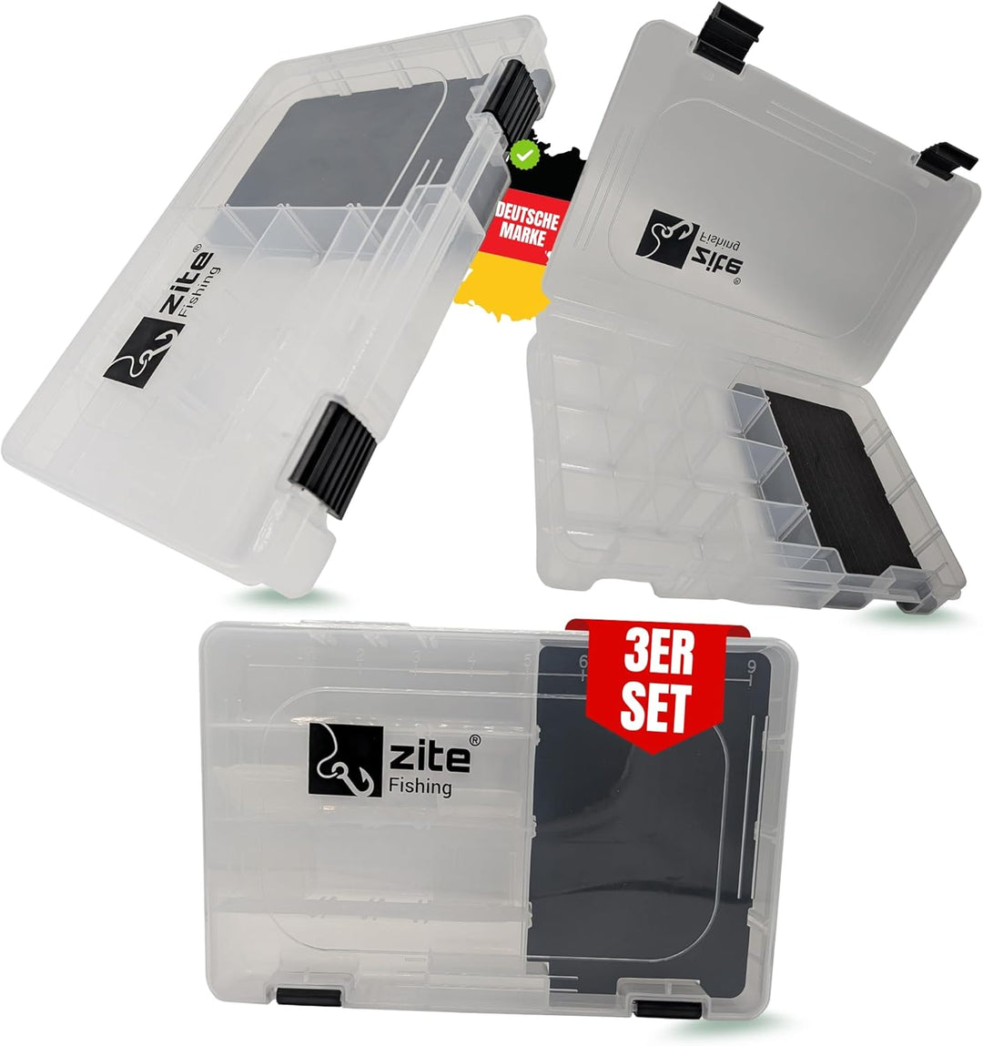 Zite Fishing Köderbox Angeln Set für Jigs & Kunstköder 3 STK | Flache Sortierbox mit EVA-Schaumeinla