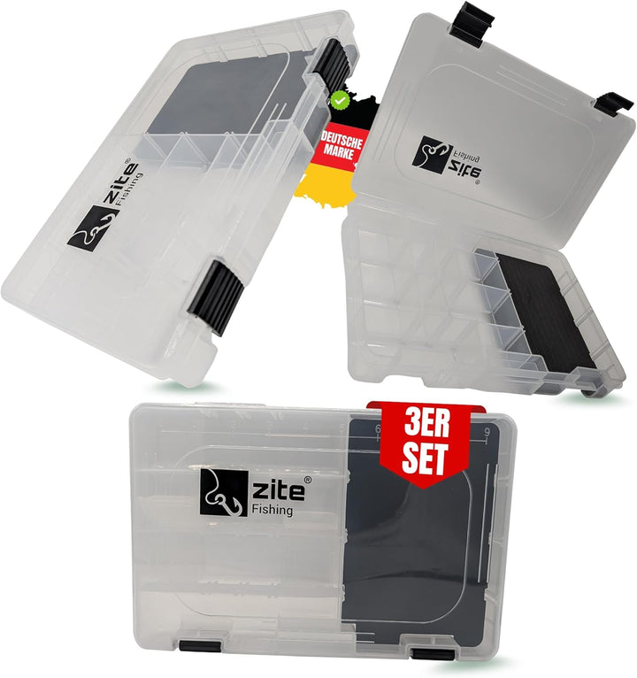 Zite Fishing Köderbox Angeln Set für Jigs & Kunstköder 3 STK | Flache Sortierbox mit EVA-Schaumeinla