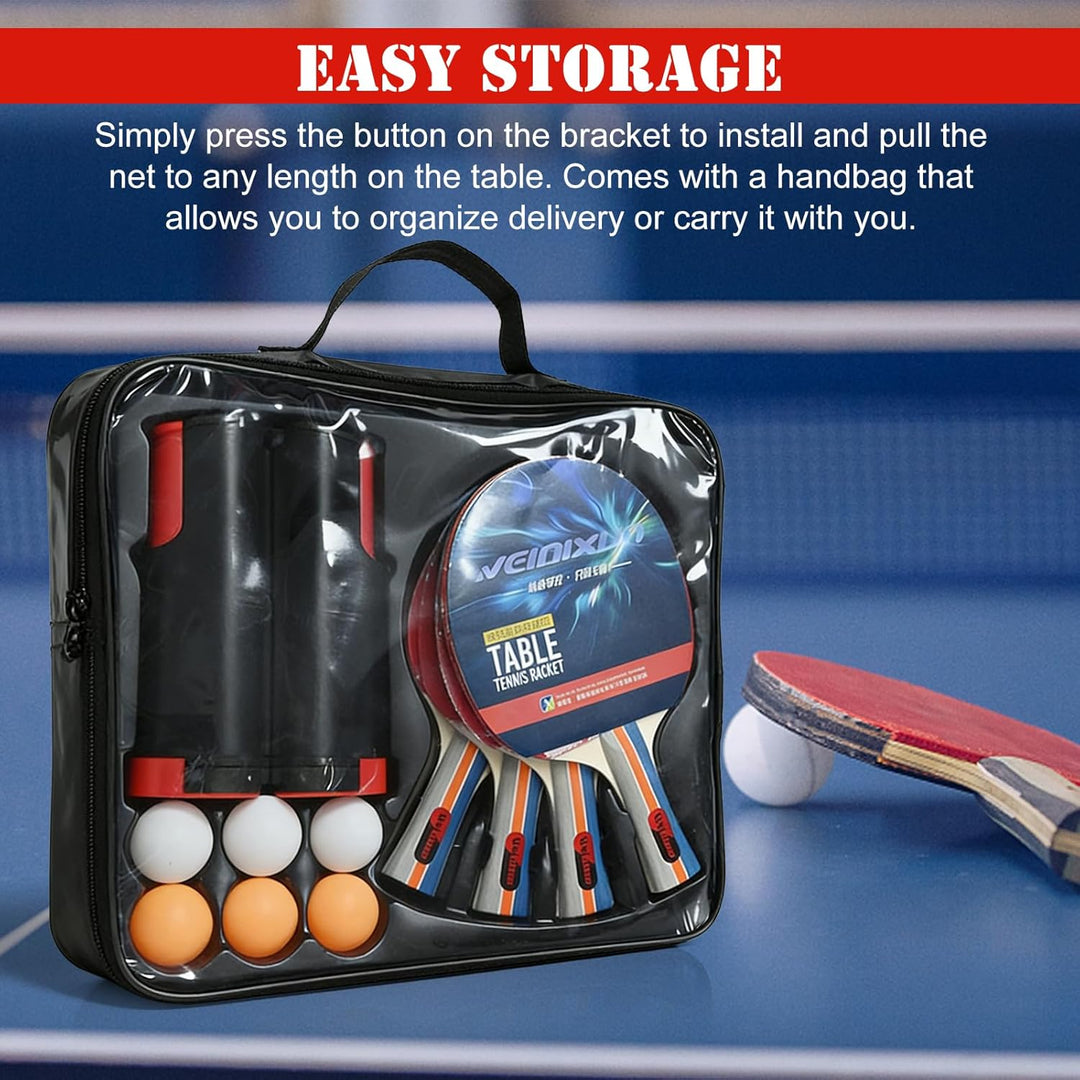 Tischtennis Set, 4 Schläger, 1 Einziehbarem Netz, 10 Tischtennis Bälle Und 1 Tragetasche, Tischtenni