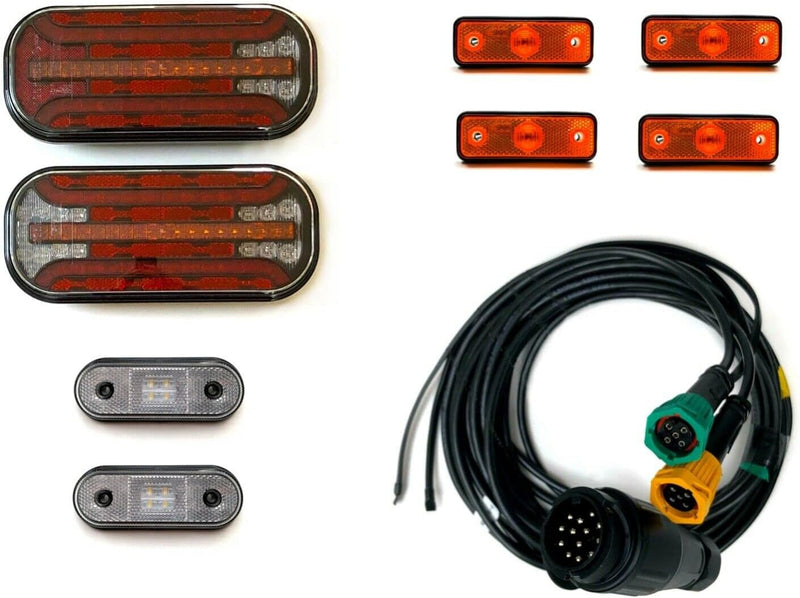 MelTruck® Anhängerbeleuchtung 2x LED Rückleuchten 6x Umrissleuchten 13 polig Kabel 5m Set