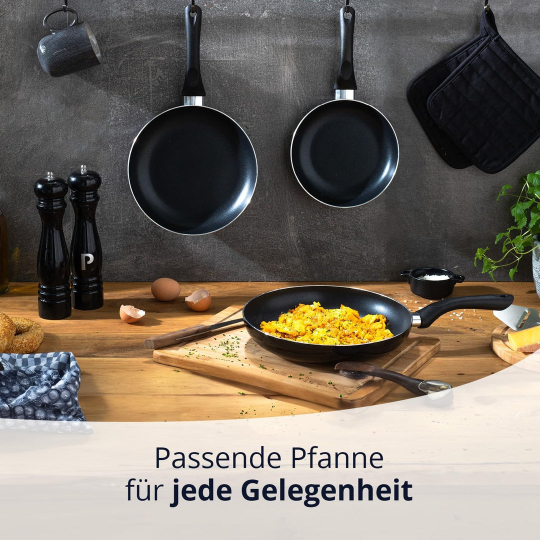 KHG 3er Set Bratpfannen 20 cm 24 cm 28 cm - Pfannenset 3-teilig aus Aluminium Induktion Antihaft - K