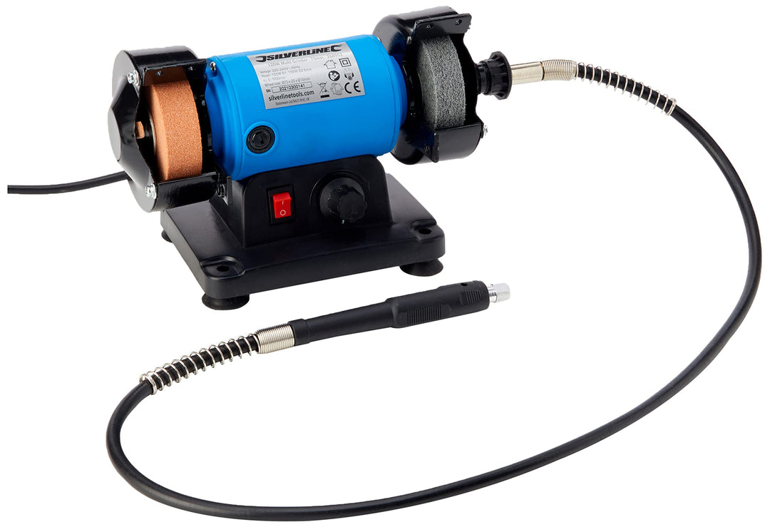 Silverline 268953 Mini-Heimwerker-Doppelschleifmaschine mit biegsamer Welle, 120 W, 75 mm 75 mm